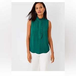 Ann Taylor Ruffle Pintucked Popover Shell Blouse
